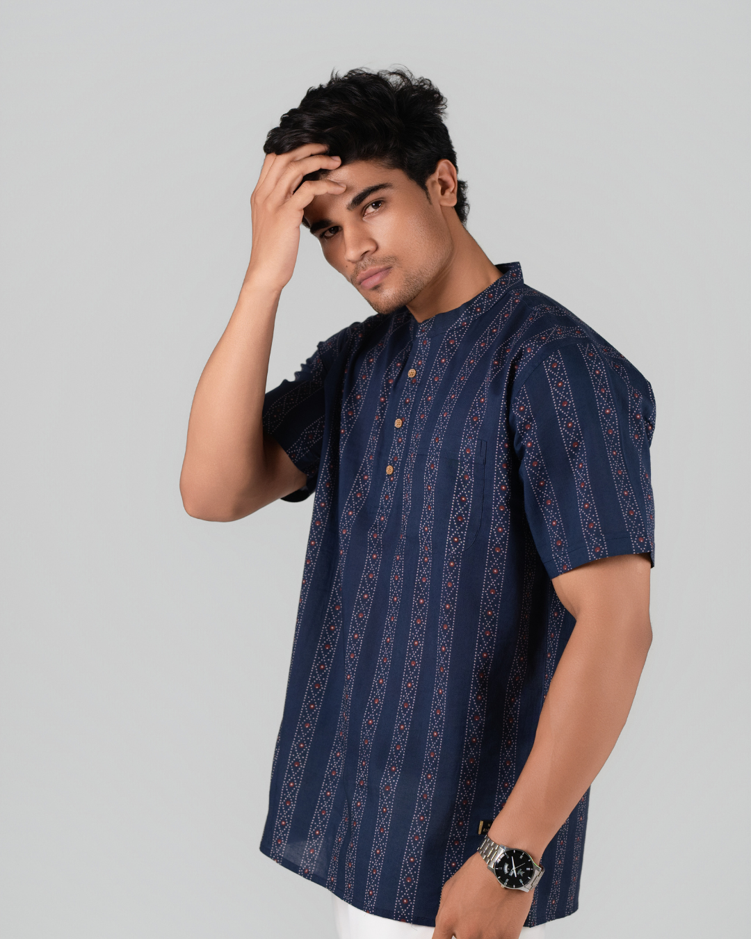 Deep Blue Dotted Dunes Printed Bushirt for Men